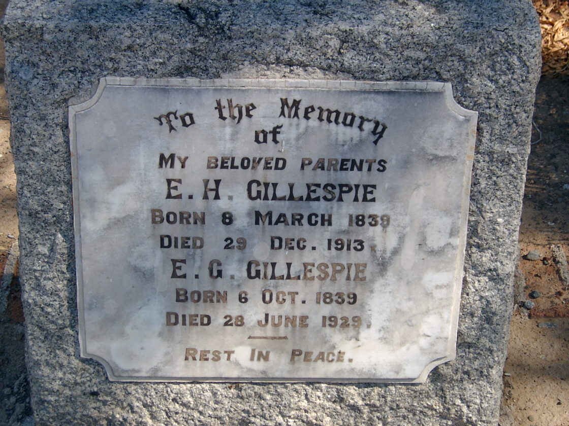 GILLESPIE E.H. 1831-1913 &amp; E.G. 1839-1929