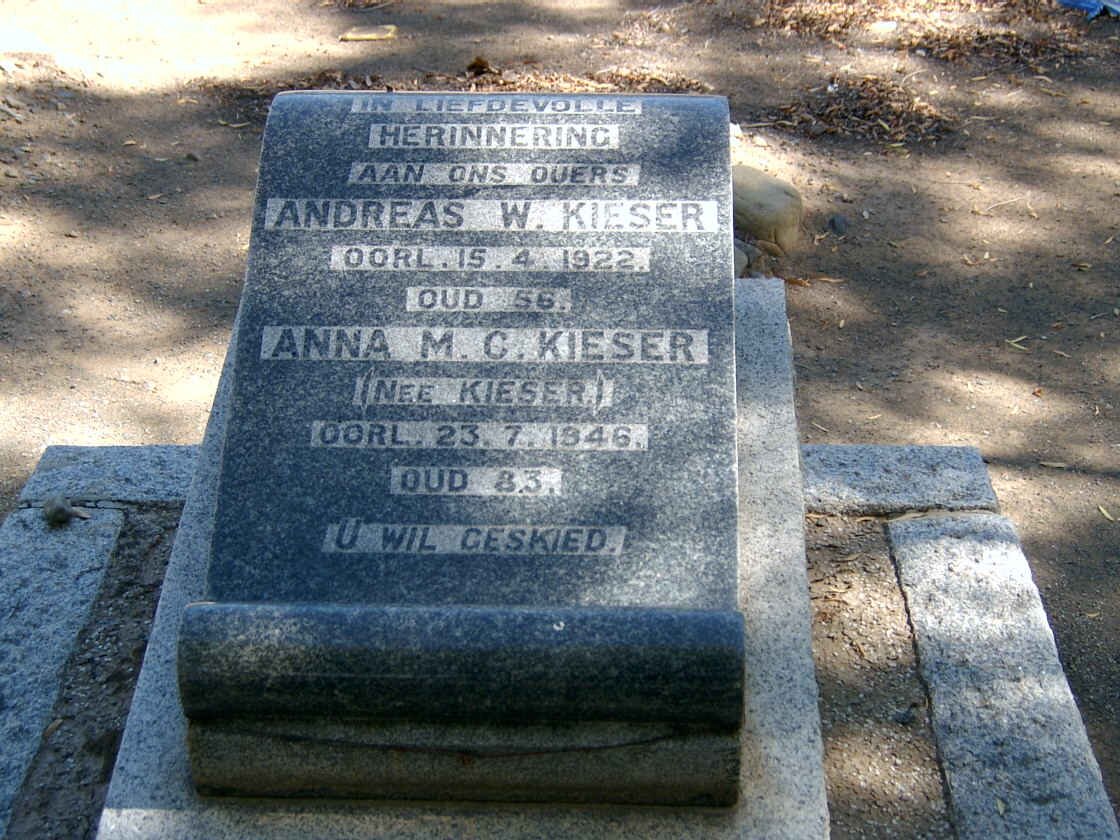 KIESER Andreas W. -1922 &amp; Anna M.C. KIESER -1946