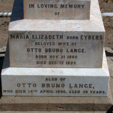 LANGE Otto Bruno -1896 &amp; Maria Elizabeth EYBERS 1860-1889