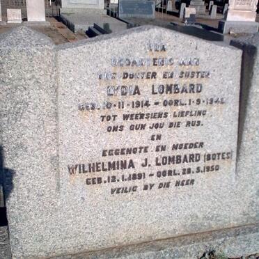 LOMBARD Wilhelmina J. nee BOTES 1891-1950 :: LOMBARD Lydia 1914-1942