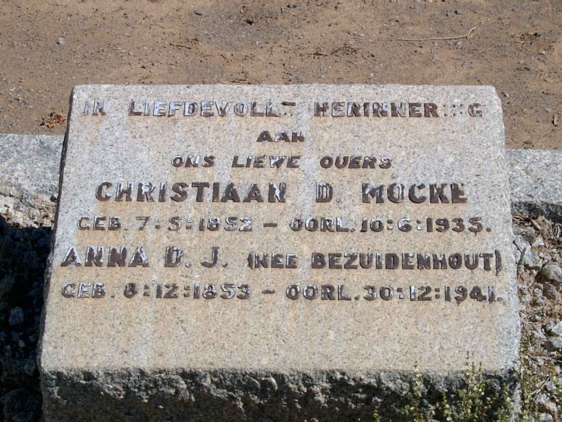 MOCKE Christiaan D. 1852-1935 &amp; Anna D.J. BEZUIDENHOUT 1853-1941
