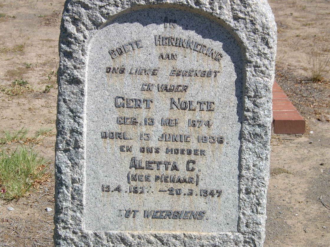 NOLTE Gert 1874-1938 &amp; Aletta C. PIENAAR 18??-1947