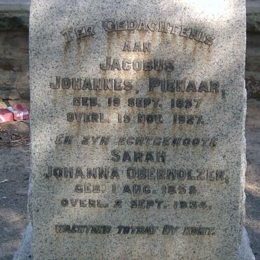 PIENAAR Jacobus Johannes 1857-1927 &amp; Sarah Johanna OBERHOLZER 1859-1934