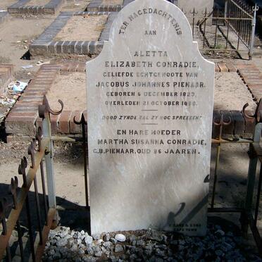 PIENAAR Aletta Elizabeth nee CONRADIE 1823-1898 :: CONRADIE Martha Susanna nee PIENAAR