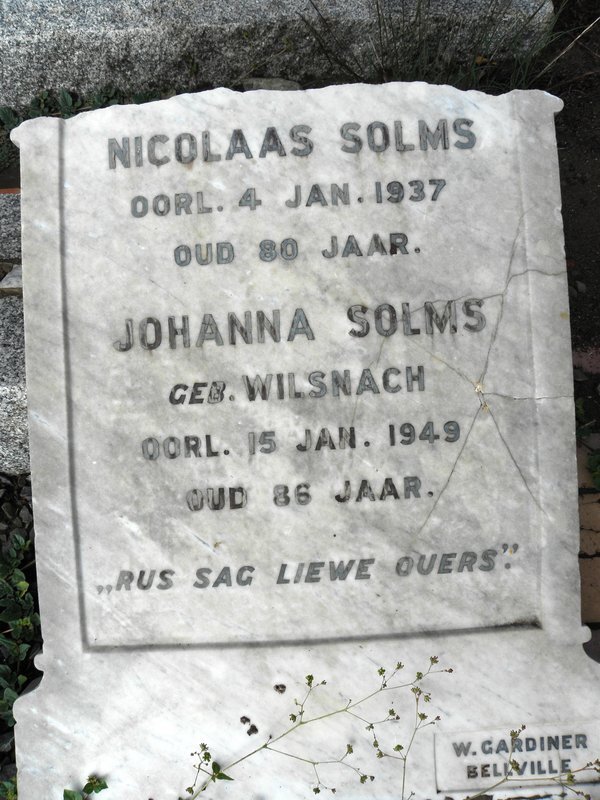 SOLMS Nicolaas -1937 &amp; Johanna WILSNACH -1949