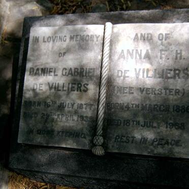 VILLIERS Daniel Gabriel, de 1877-1939 &amp; Anna F.H. VERSTER 1886-1968