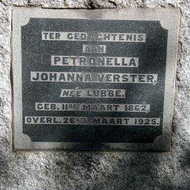 VERSTER Petronella Johanna nee LUBBE 1862-1925
