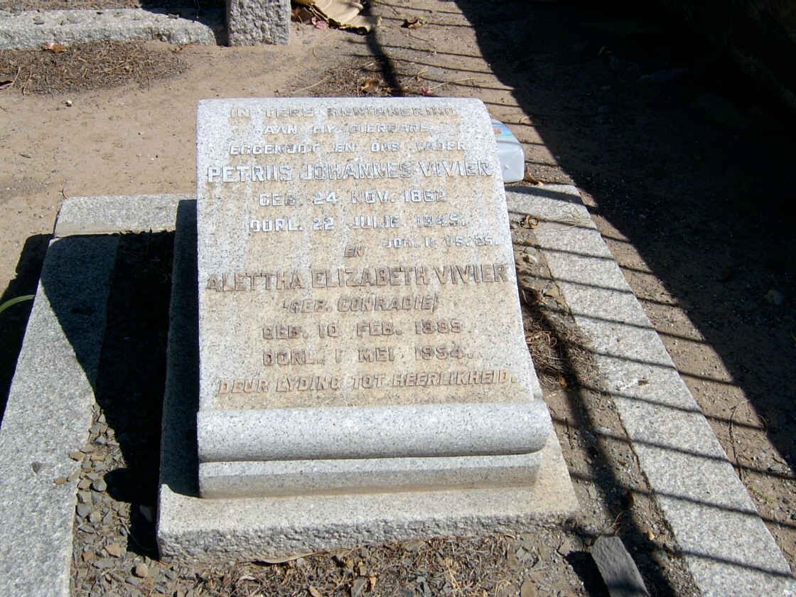 VIVIER Petrus Johannes 1862-1945 &amp; Aletta Elizabeth CONRADIE 1885-1954