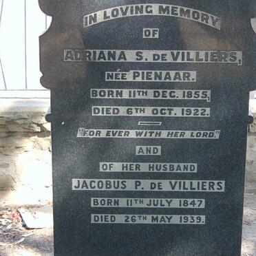 VILLIERS Jacobus P., de 1847-1939 &amp; Adriana S. PIENAAR 1855-1922