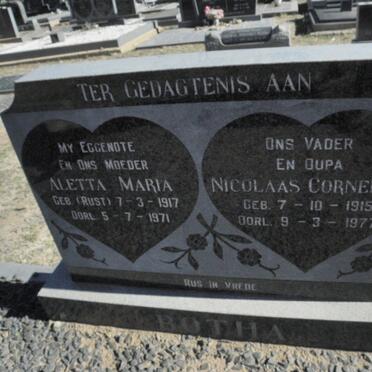 BOTHA Nicolaas Cornelius 1915-1977 &amp; Aletta Maria 1917-1971