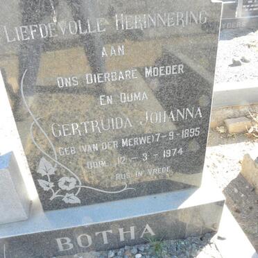 BOTHA Gertruida Johanna nee VAN DER MERWE 1895-1974