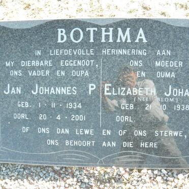 BOTHMA Jan Johannes P. 1934-2001 &amp; Elizabeth Johanna BLOM 1938-