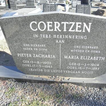 COERTZEN Pieter Zacharia 1903-1983 &amp; Maria Elizabeth 1904-1983
