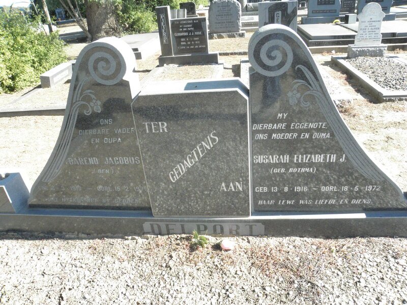 DELPORT Barend Jacobus 1913-1977 &amp; Susarah Elizabeth J. BOTHMA 1916-1972