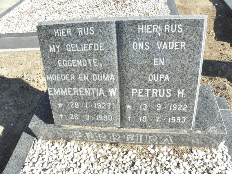 FERREIRA Petrus H. 1922-1993 &amp; Emmerentia W. 1927-1990