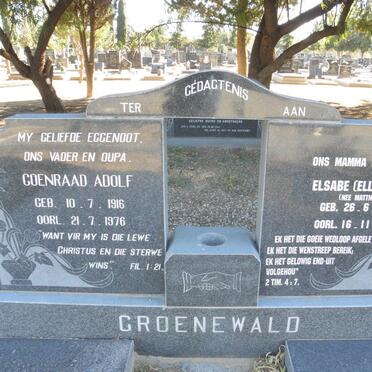 GROENEWALD Coenraad Adolf 1916-1976 &amp; Elsabe J.S. MATTHEE 1919-2004