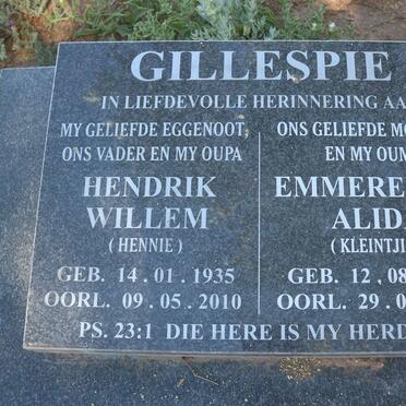GILLESPIE Hendrik Willem 1935-2010 &amp; Emmerentia Alida 1940-2017