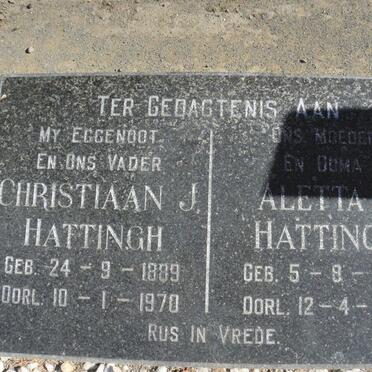 HATTINGH Christiaan J. 1889-1970 &amp; Aletta E. 1896-1985