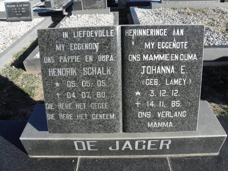 JAGER Hendrik Schalk, de 1905-1980 &amp; Johanna E. LAMEY 1912-1985