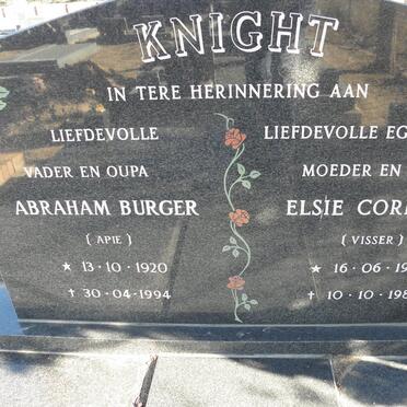 KNIGHT Abraham Burger 1920-1994 &amp; Elsie Cornelia VISSER 1923-1986