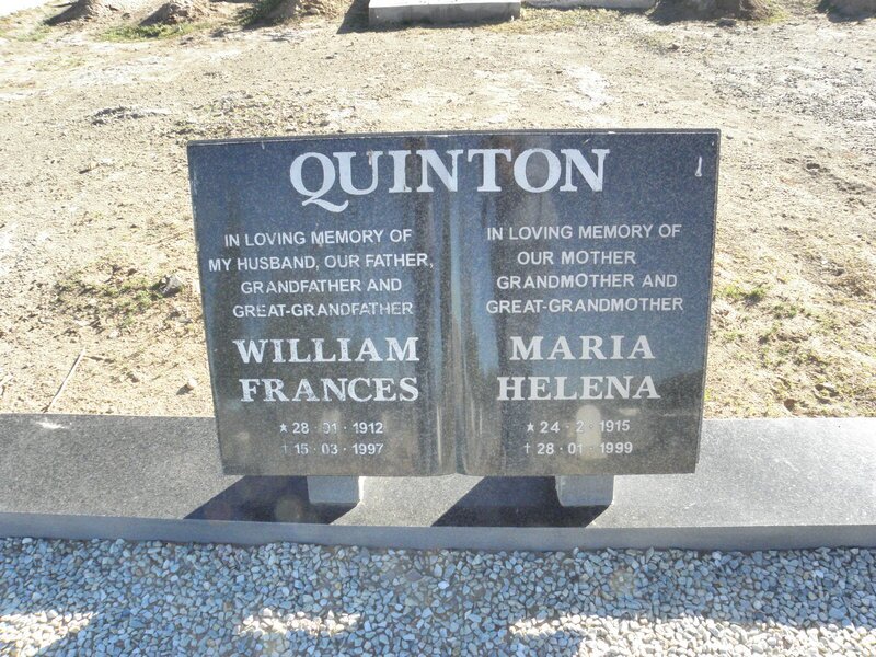 QUINTON William Frances 1912-1997 &amp; Maria Helena 1915-1999
