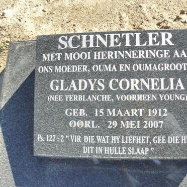 SCHNETLER Gladys Cornelia voorheen YOUNG nee TERBLANCHE 1912-2007