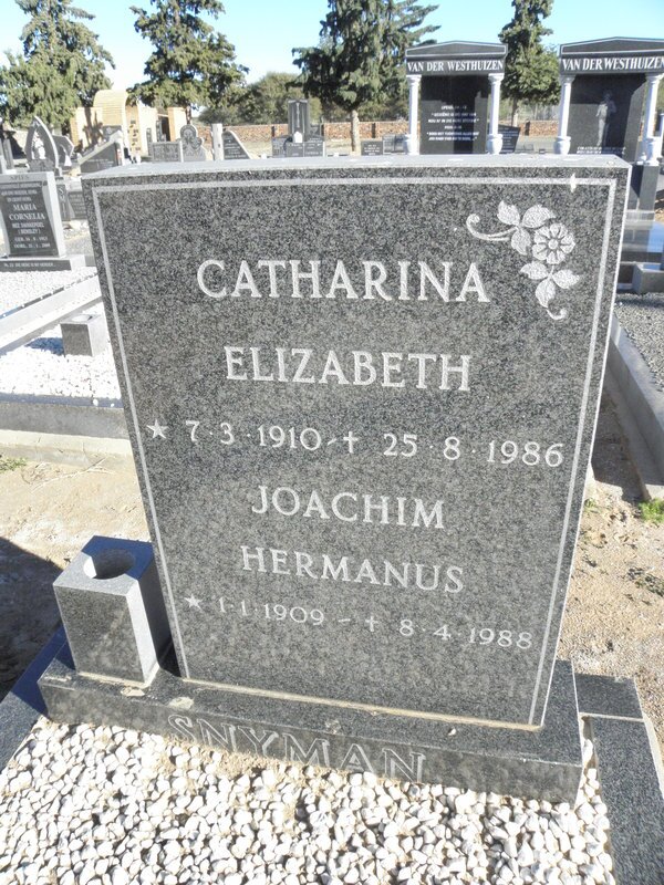 SNYMAN Joachim Hermanus 1909-1988 &amp; Catharina Elizabeth 1910-1986