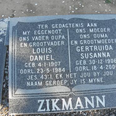 ZIKMANN Louis Daniel 1907-1984 &amp; Gertruida Susanna 1906-2000