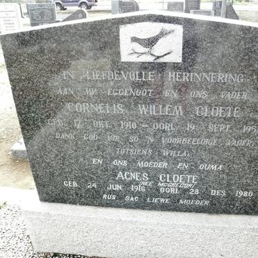 CLOETE Cornelis Willem 1910-1958 &amp; Agnes McGREGOR 1916-1980