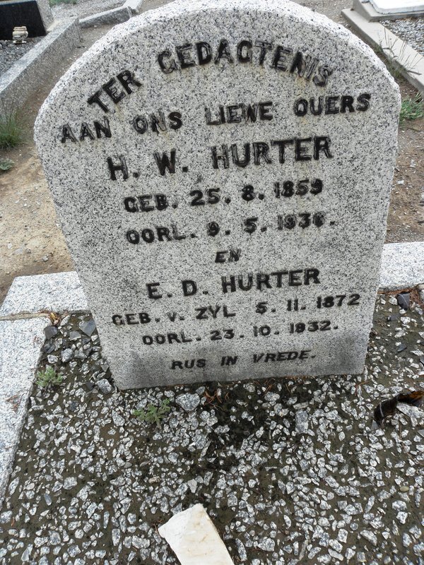 HURTER H.W. 1859-1936 &amp; E.D. V. ZYL 1872-1932