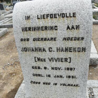 HANEKOM Johanna C. nee VIVIER 1887-1951
