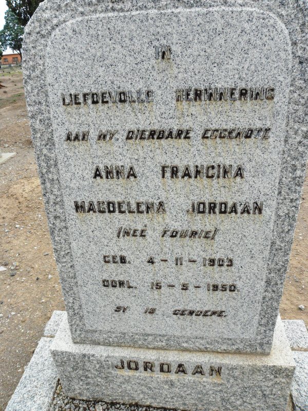 JORDAAN Anna Francina Magdelena nee FOURIE 1903-1950