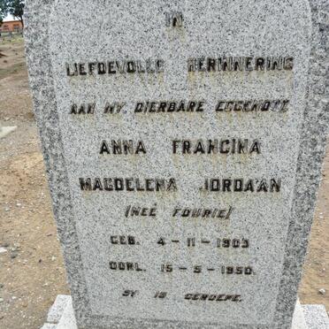 JORDAAN Anna Francina Magdelena nee FOURIE 1903-1950