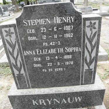 KRYNAUW Stephen Henry 1887-1962 &amp; Anna Elizabeth Sophia 1888-1978