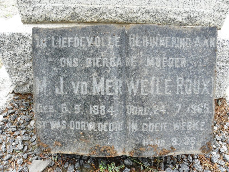MERWE M.J., v.d. nee le ROUX 1884-1965