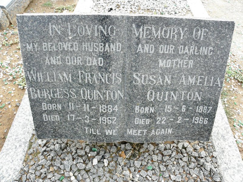 QUINTON William Francis Burgess 1884-1962 &amp; Susan Amelia 1887-1966