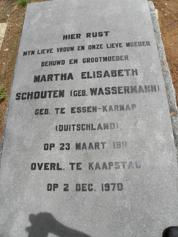 SCHOUTEN Martha Elisabeth nee WASSERMANN 1911-1970