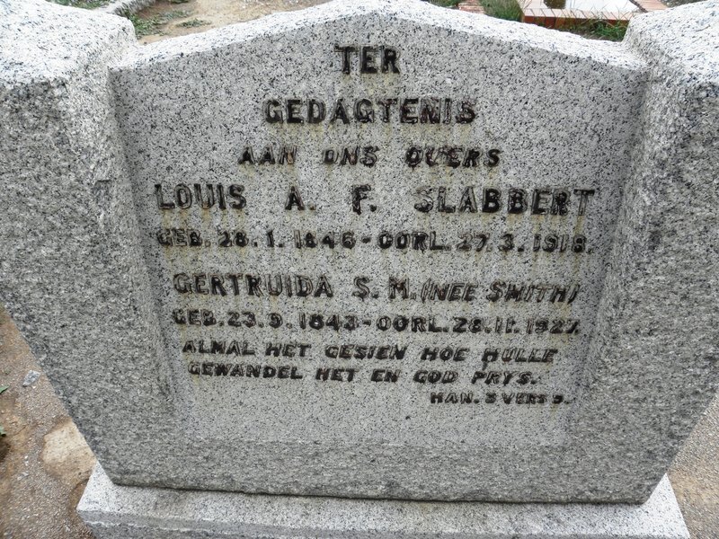 SLABBERT Louis A.F. 1846-1918 &amp; Gertruida S.M. SMITH 1843-1927