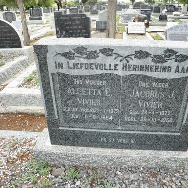 VIVIER Jacobus J. 1872-1958 &amp; Alletta E. de VRIES 1873-1954