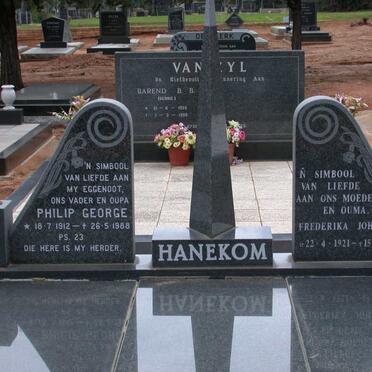 HANEKOM Philip George 1912-1988 &amp; Fredrika Johanna 1921-1999