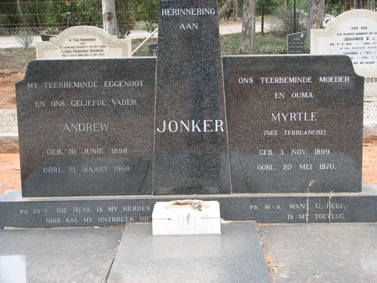 JONKER Andrew 1898-1968 &amp; Myrtle TERBLANCHE 1899-1970