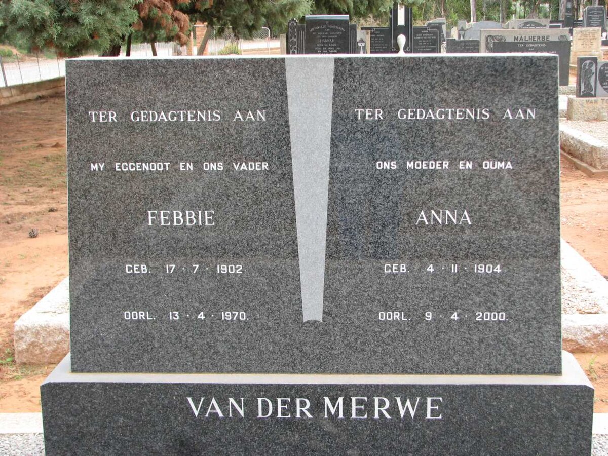 MERWE Febbie, van der 1902-1970 &amp; Anna 1904-2000