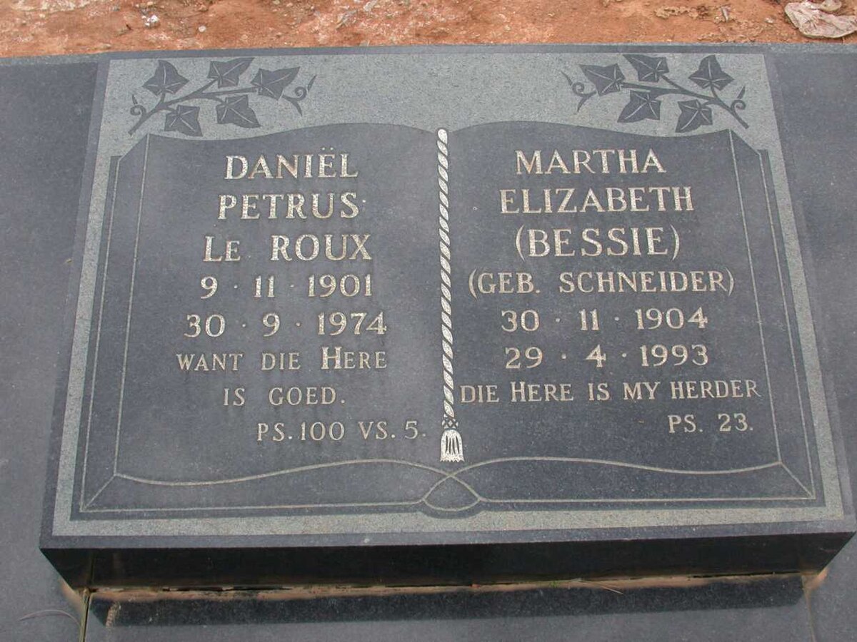 ROUX Daniël Petrus, le 1901-1974 &amp; Martha Elizabeth SCHNEIDER 1904-1993