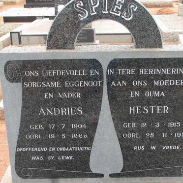 SPIES Andries 1904-1965 &amp; Hester 1915-1987