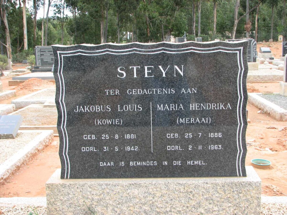 STEYN Jakobus Louis 1881-1942 &amp; Maria Hendrika 1886-1963