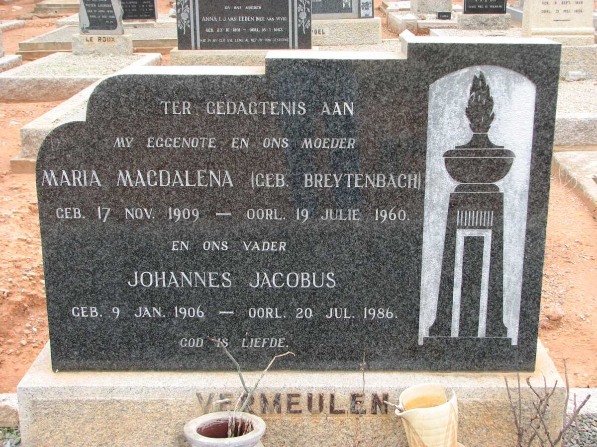 VERMEULEN Johannes Jacobus 1906-1986 &amp; Maria Magdalena BREYTENBACH 1909-1960