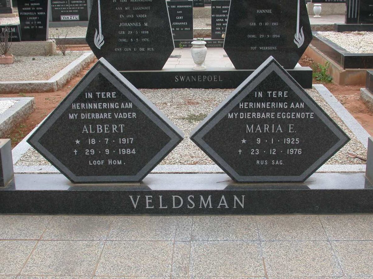 VELDSMAN Albert 1917-1984 &amp; Maria E. 1925-1976