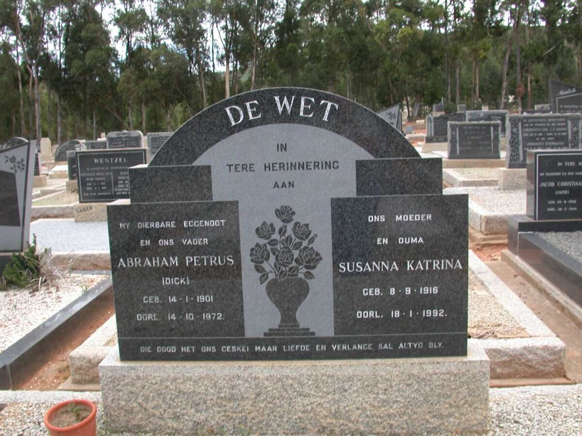 WET Abraham Petrus, de 1901-1972 &amp; Susanna Katrina 1916-1992