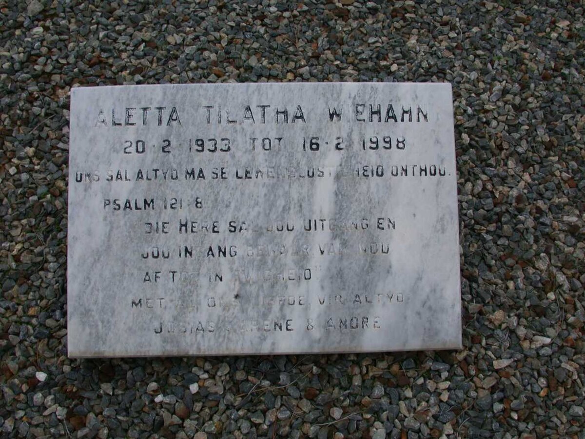 WIEHAHN Aletta Tilatha 1933-1998