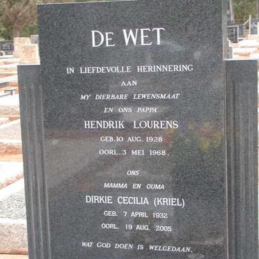 WET Hendrik Lourens, de 1928-1968 &amp; Dirkie Cecilia KRIEL 1932-2005